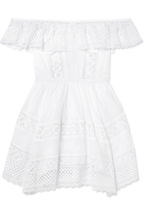 Vaiana crocheted lace-paneled cotton-blend mini dress