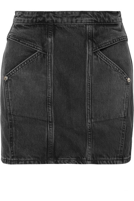 Paneled denim mini skirt