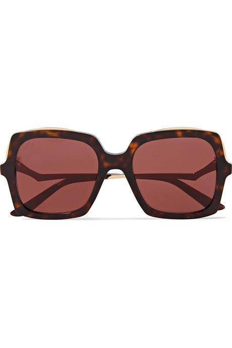 Square-frame tortoiseshell acetate and gold-tone sunglasses