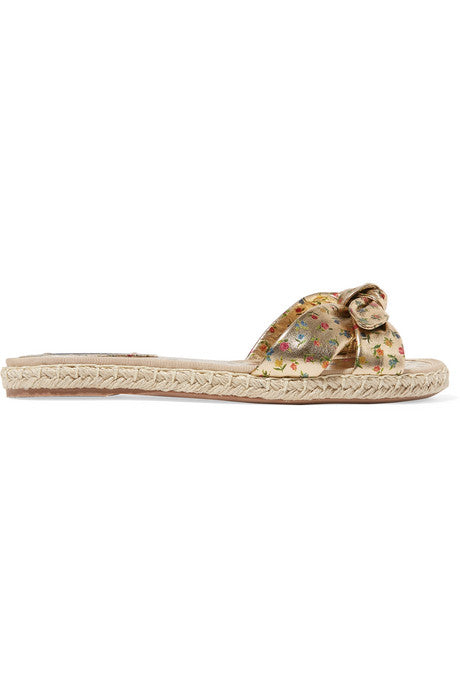 Heli bow-embellished printed metallic leather espadrille slides