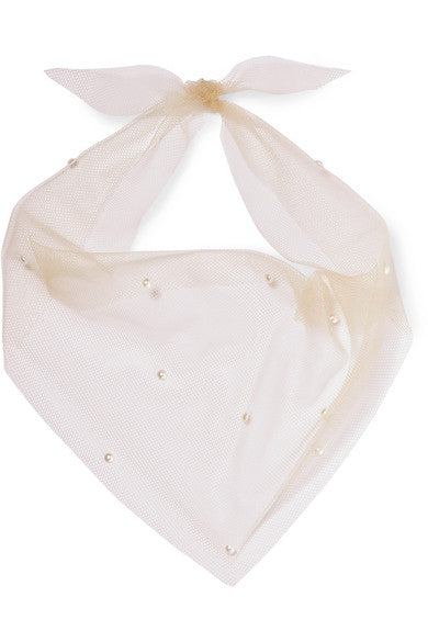 Faux mother of pearl-embellished tulle scarf