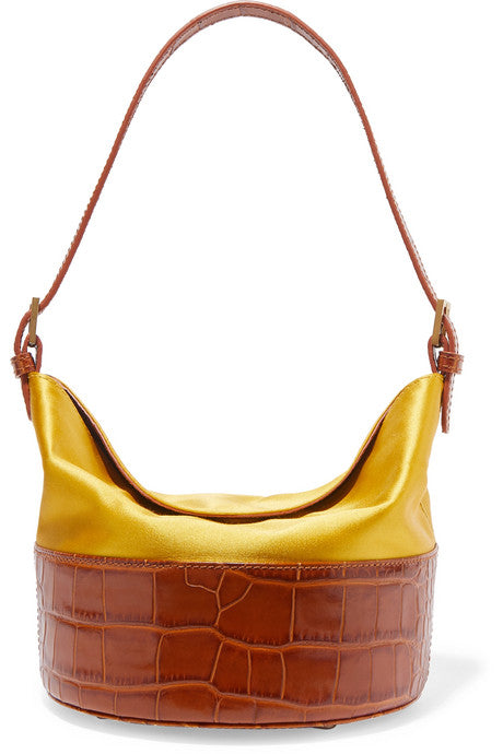 Jamie duchesse-satin and croc-effect leather shoulder bag