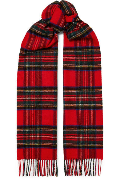 Fringed tartan cashmere scarf