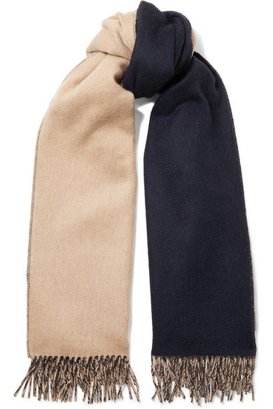 Reversible fringed cashmere scarf