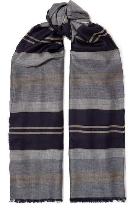 Fringed striped cashmere stole