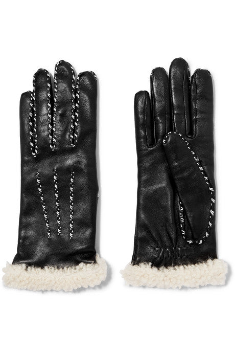 Shearling-trimmed leather gloves