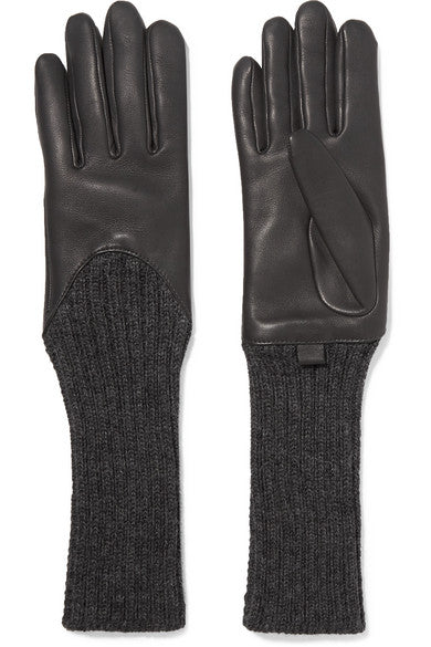 Leather and ribbed cashmere gloves