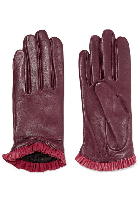 Josie bow-embellished ruffled leather gloves