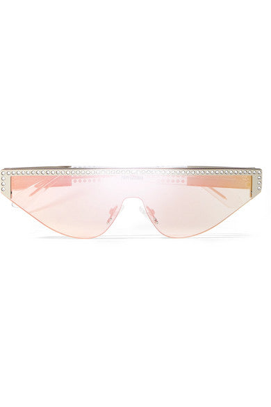 Shield D-frame crystal-embellished acetate mirrored sunglasses