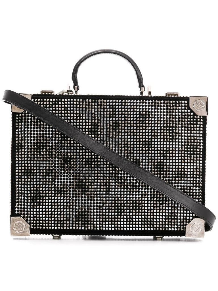 Maculate crystal embellished box bag