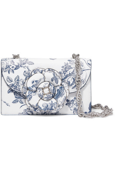 TRO floral-print textured-leather shoulder bag