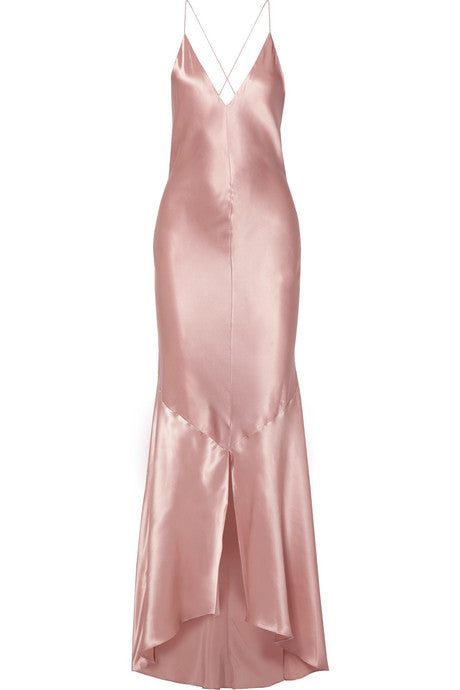 Asymmetric silk-satin maxi dress