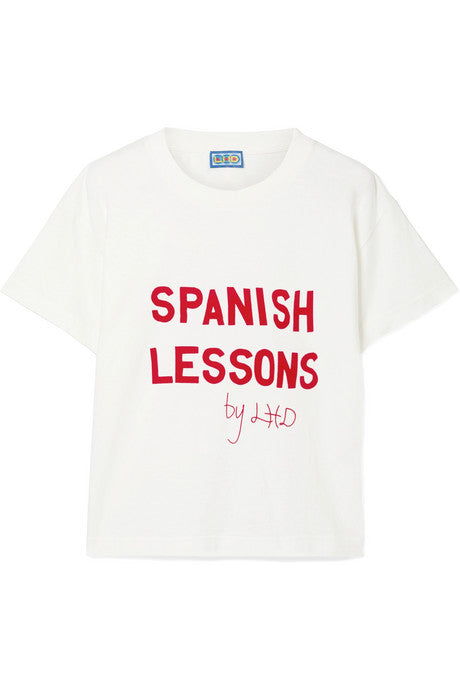 Spanish Lessons flocked cotton-jersey T-shirt