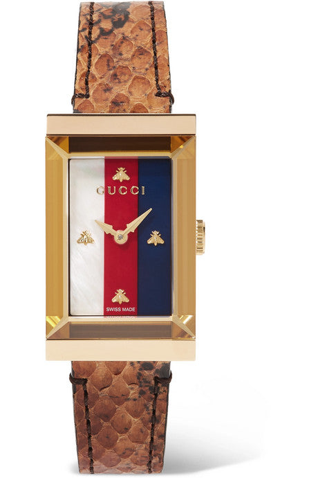 G-Frame ayers, gold-tone and mother-of-pearl watch