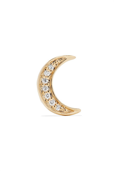 Mini Crescent 14-karat gold diamond earring