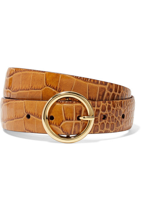 Croc-effect leather belt