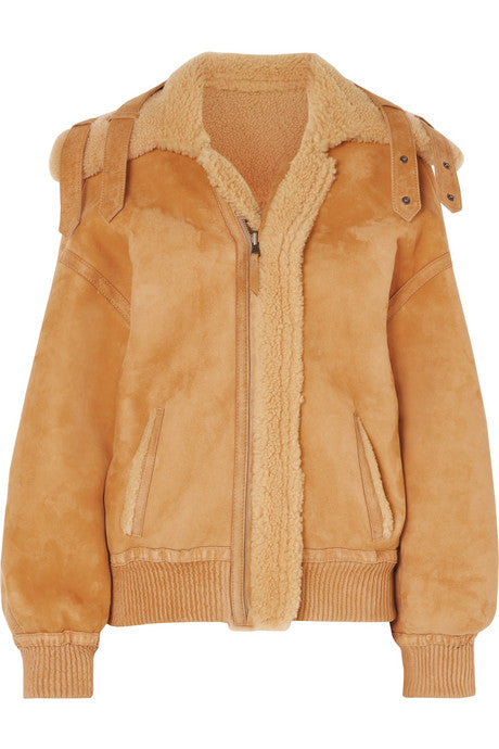 Reversible leather-trimmed suede and shearling jacket