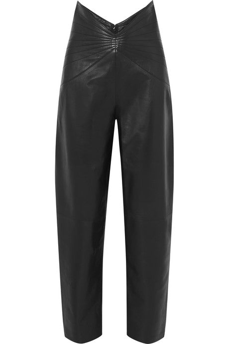 Ruched leather tapered pants