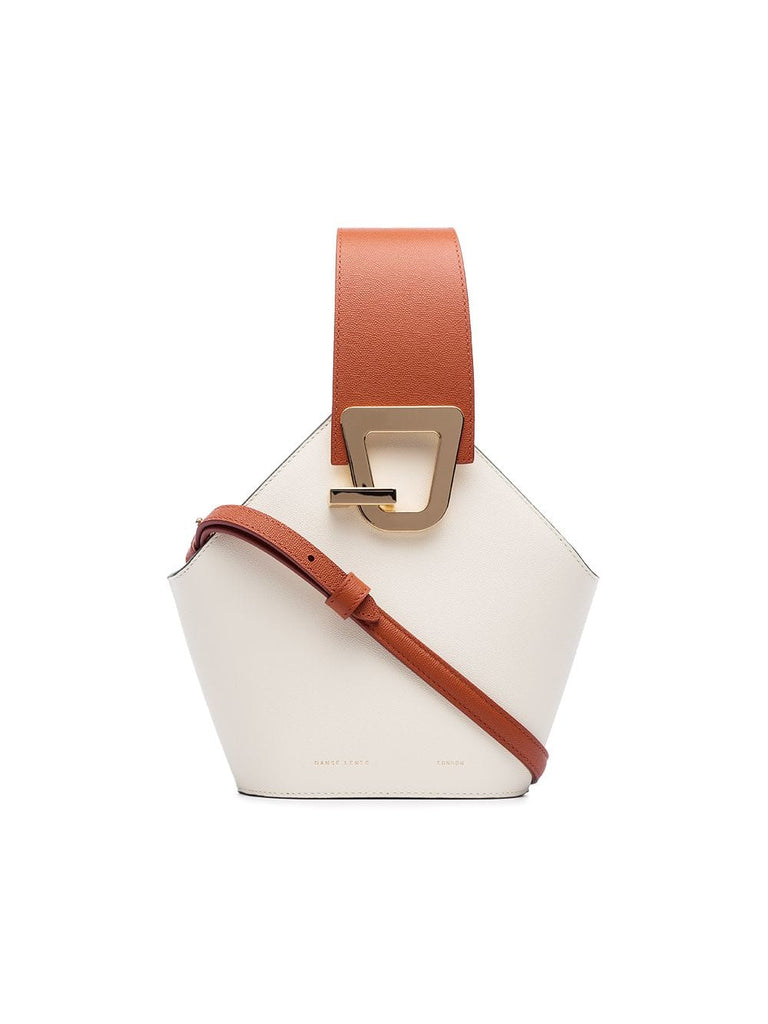 white and brown Johnny mini leather bucket bag