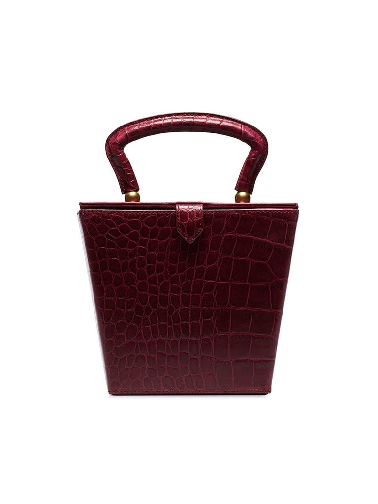 burgundy red sadie mock croc leather box bag