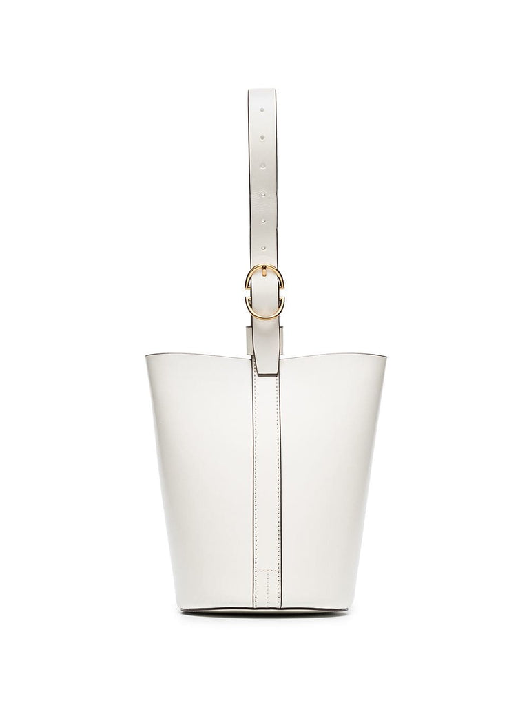 white leather bucket bag