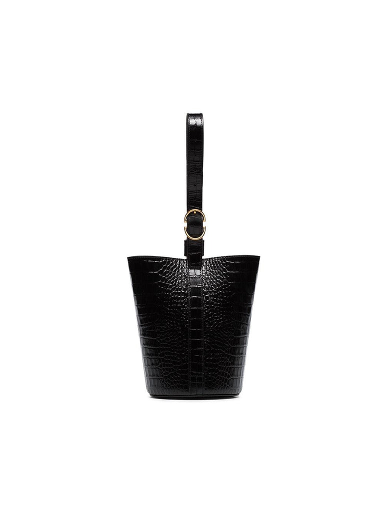 embossed leather bucket bag