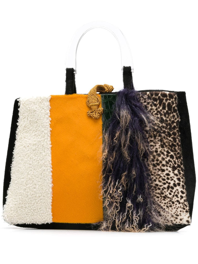 goat fur and lamb fur tote