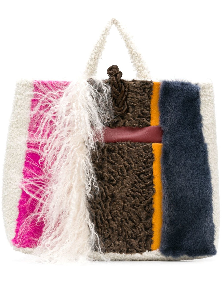 mink and lamb fur panelled tote