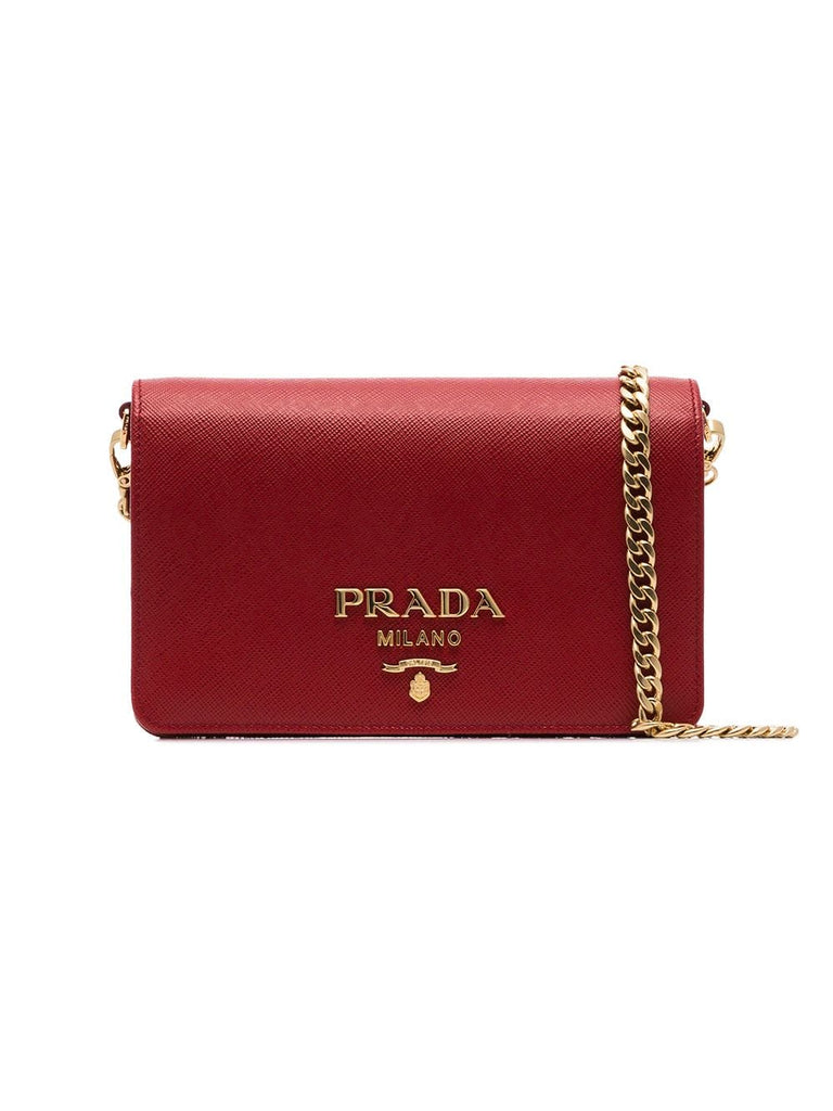 red logo leather cross body bag