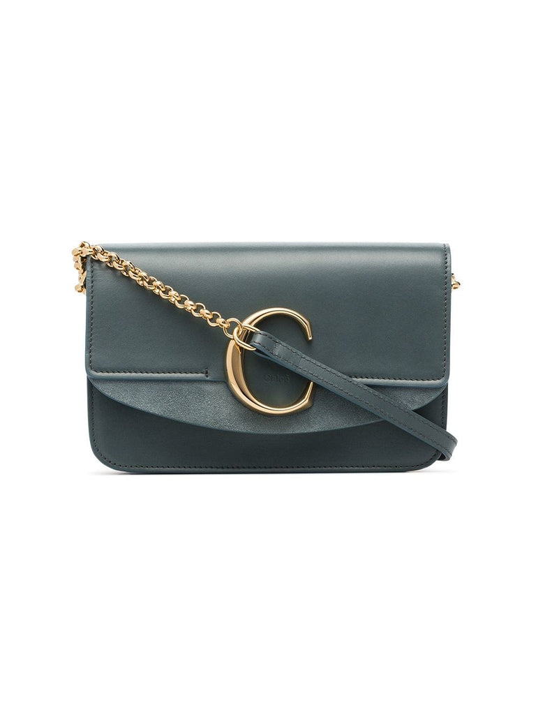 blue C ring mini leather and suede shoulder bag