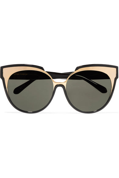 Cat-eye gold-tone and acetate sunglasses