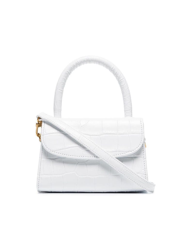 white mini leather mock croc cross body bag