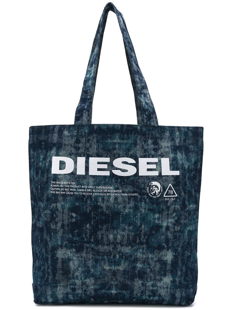 printed denim tote