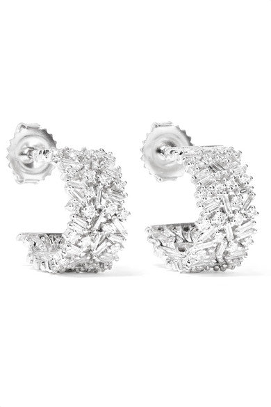 18-karat white gold diamond hoop earrings