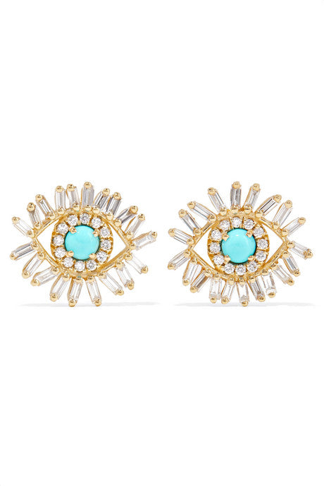 18-karat gold, turquoise and diamond earrings