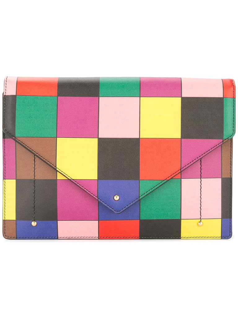 patchwork print flap clutch