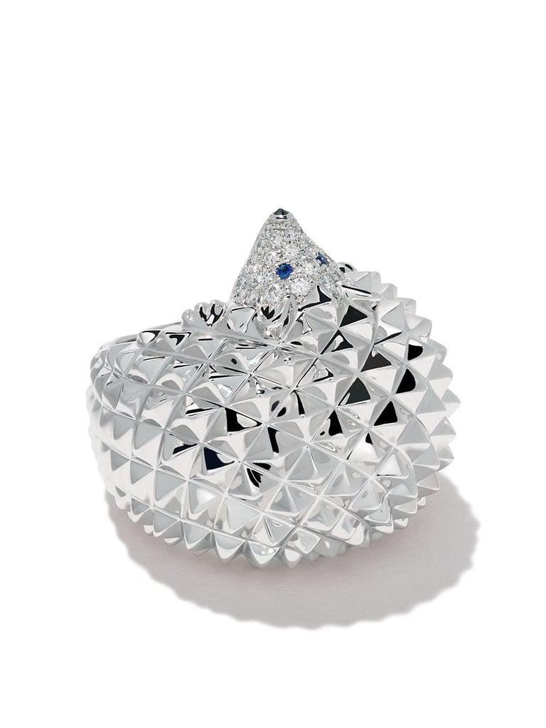 18kt white gold Hans, the hedgehog sapphire and diamond ring