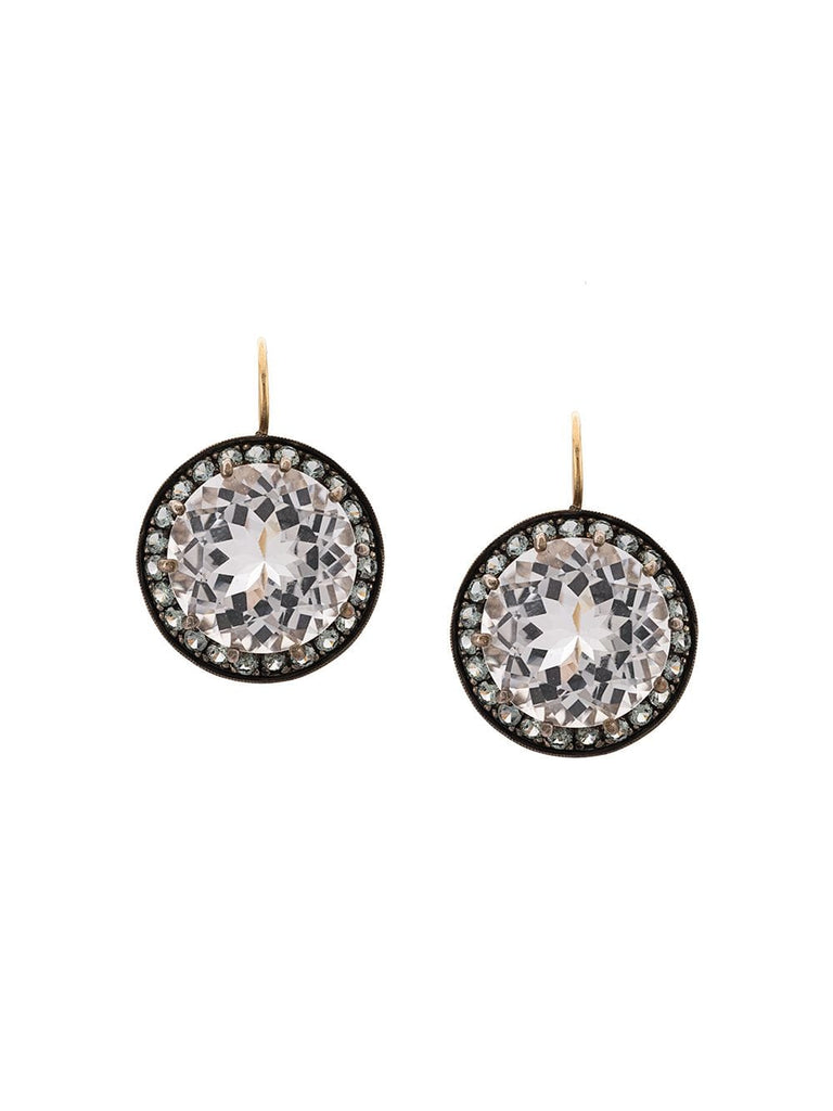 18kt yellow gold, rock crystal and grey sapphire drop earrings