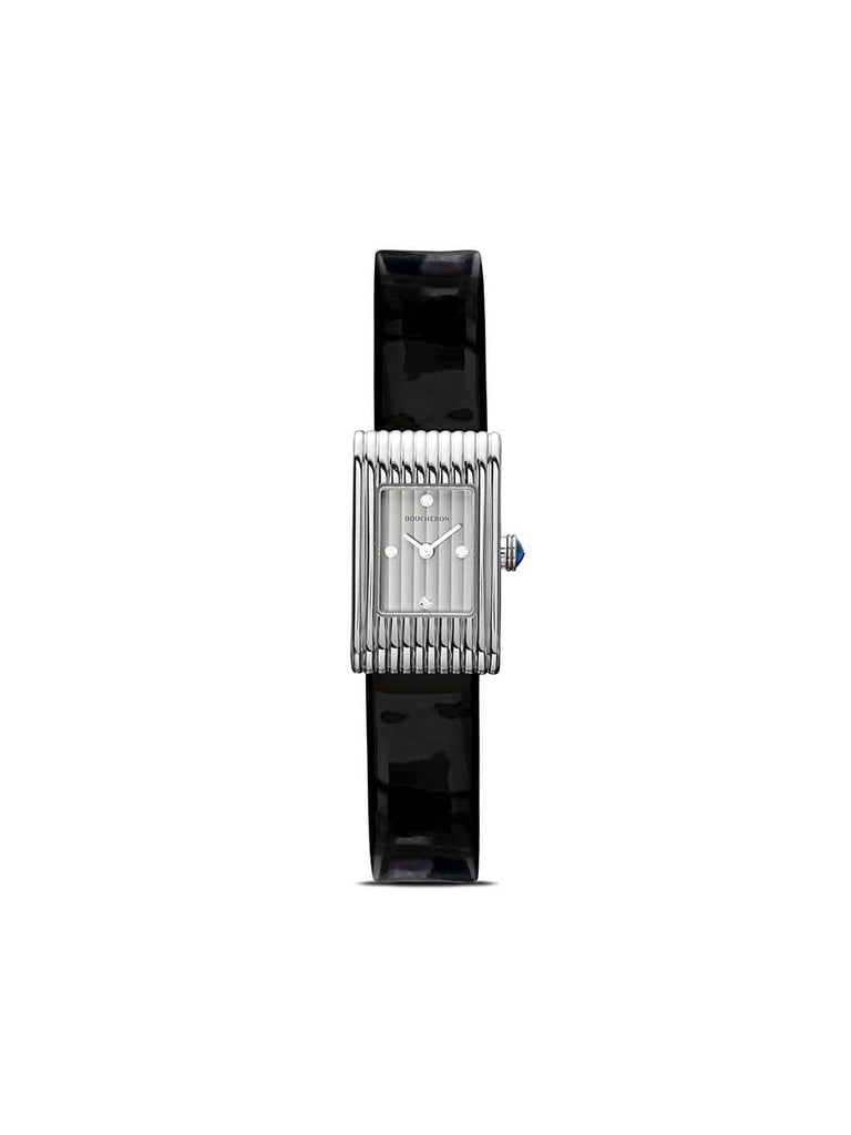 small diamond Reflet black leather strap watch