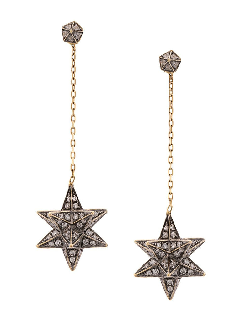 18kt yellow gold Merkaba diamond drop earrings