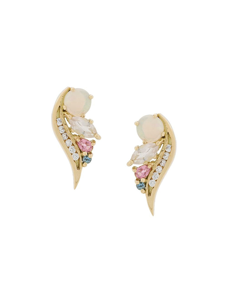 18kt gold Phoenix aquamarine, opal and tourmaline earrings