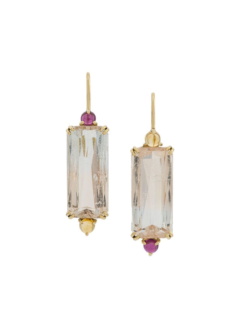 18kt yellow gold, citrine, morganite and rhodolite Bi-color Beryl earrings