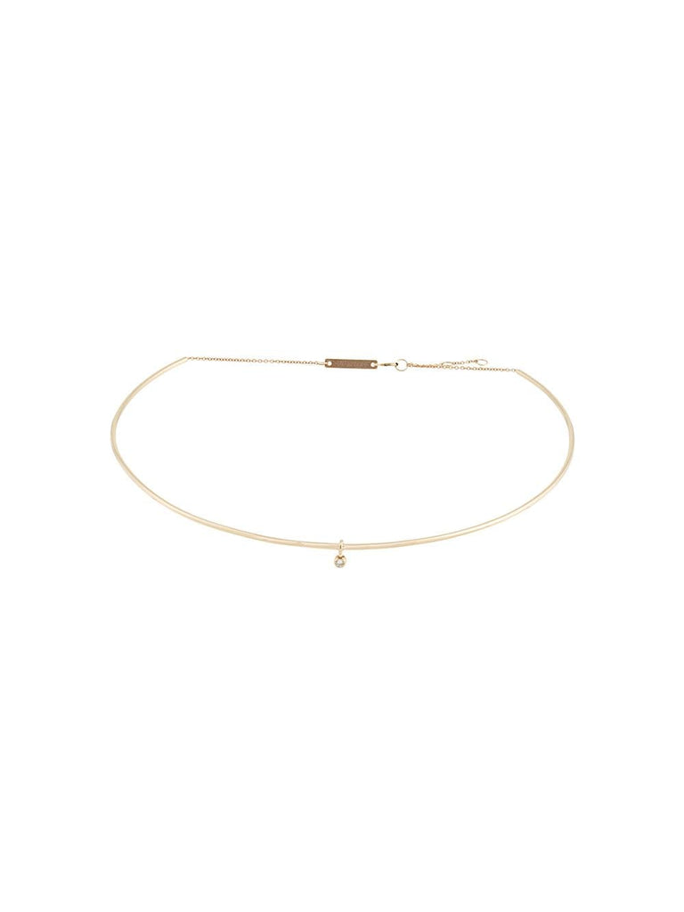 14kt yellow gold single bezel dangling diamond collar choker