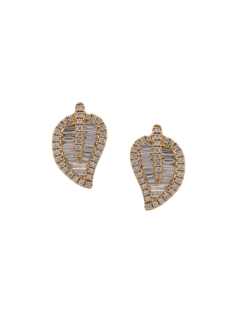 18kt yellow gold diamond leaf studs