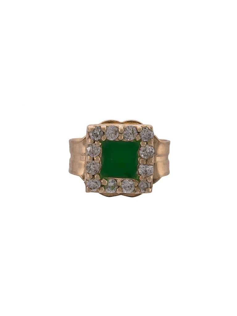 14kt yellow gold, green enamel and diamond stud