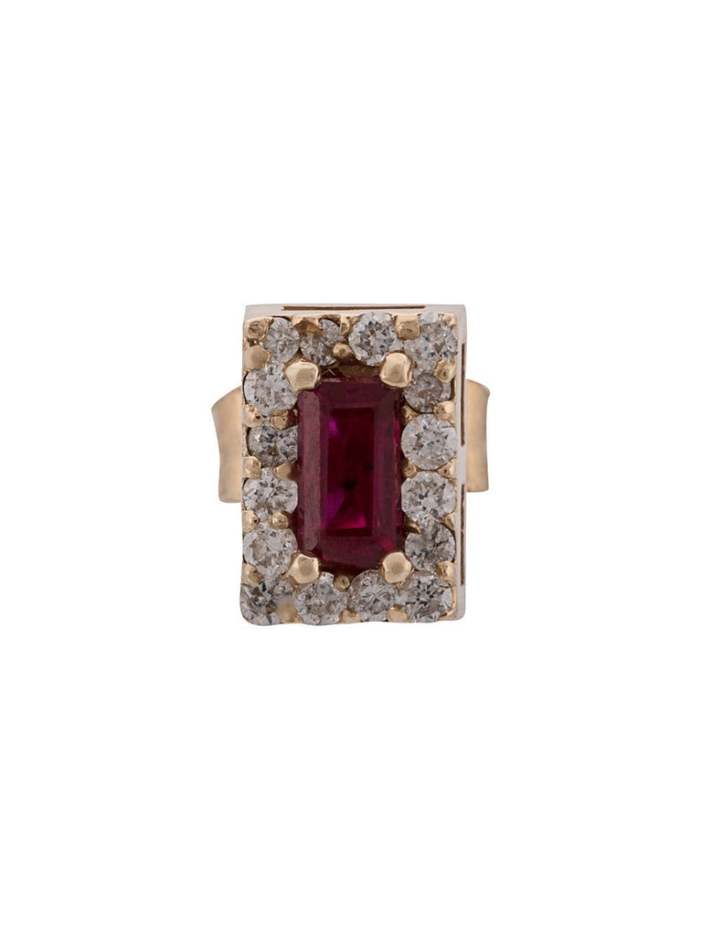 14kt yellow gold, ruby and diamond stud earring