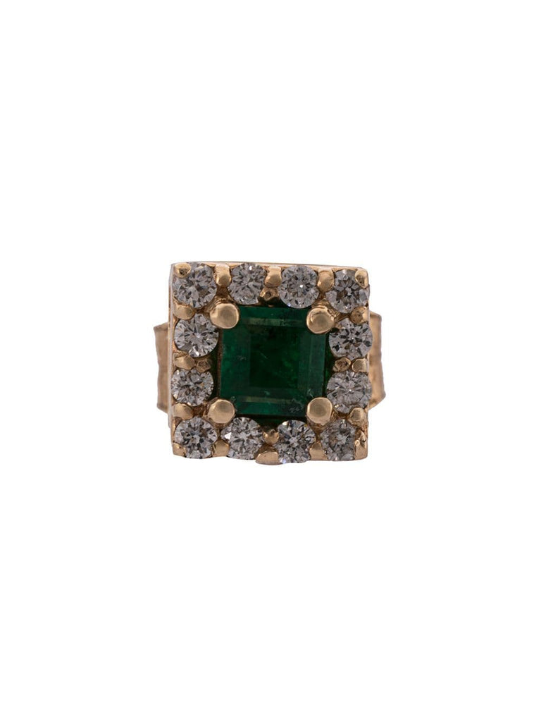 14kt yellow gold, green emerald and diamond stud