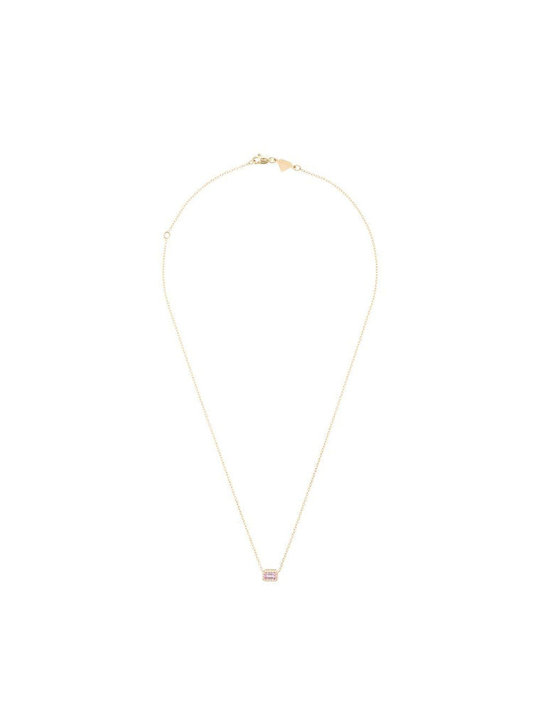 14kt yellow gold, pink sapphire and diamond pendant necklace