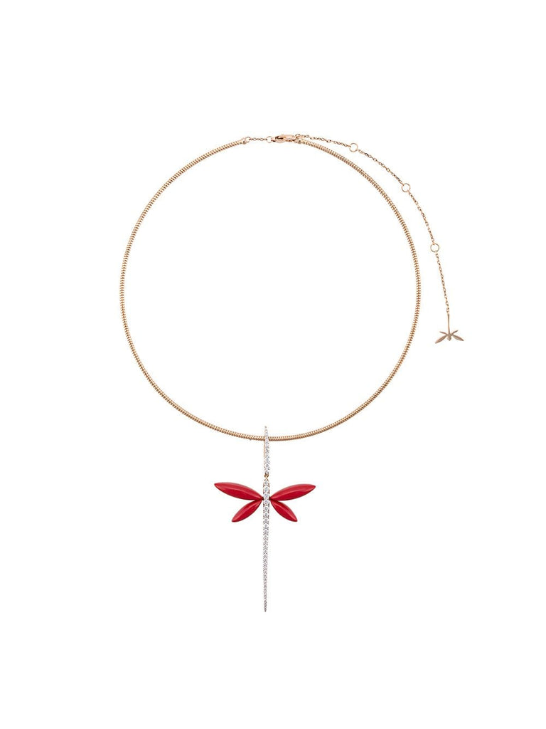 18kt rose gold Gran Dragonfly diamond necklace