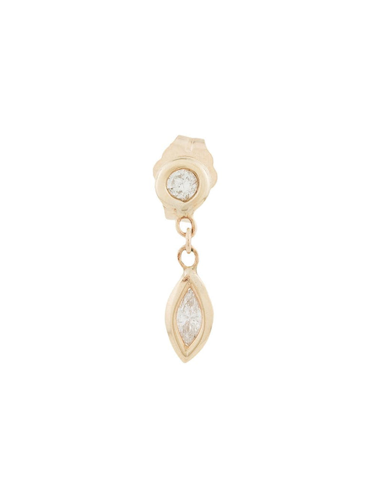 14kt yellow gold round & marquise diamond drop stud